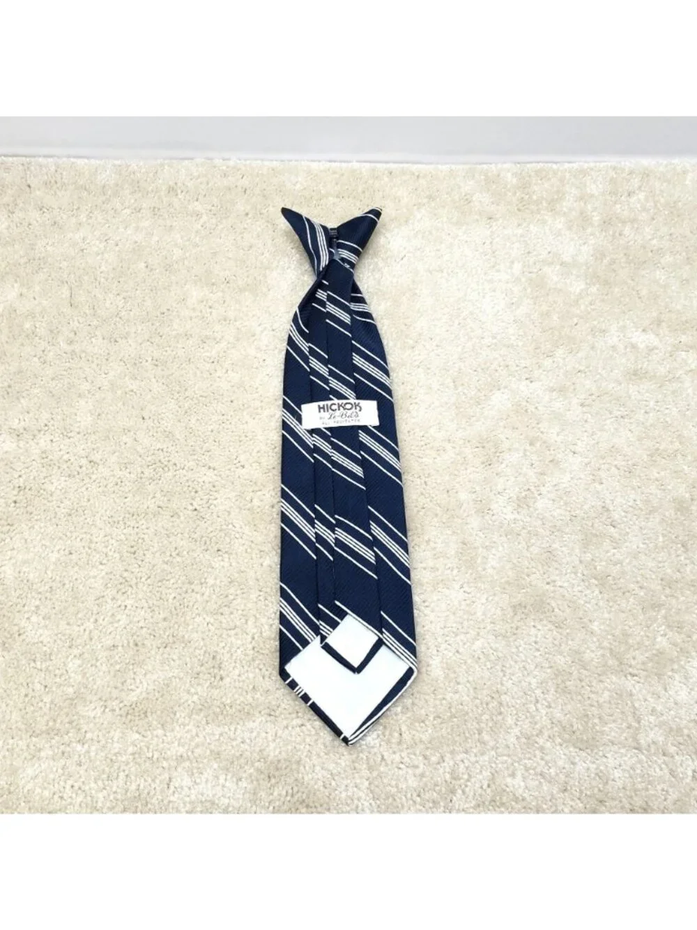 Hickok Le-Bils Clip On Necktie Striped Polyester Pre-Tied Mid Century Vintage